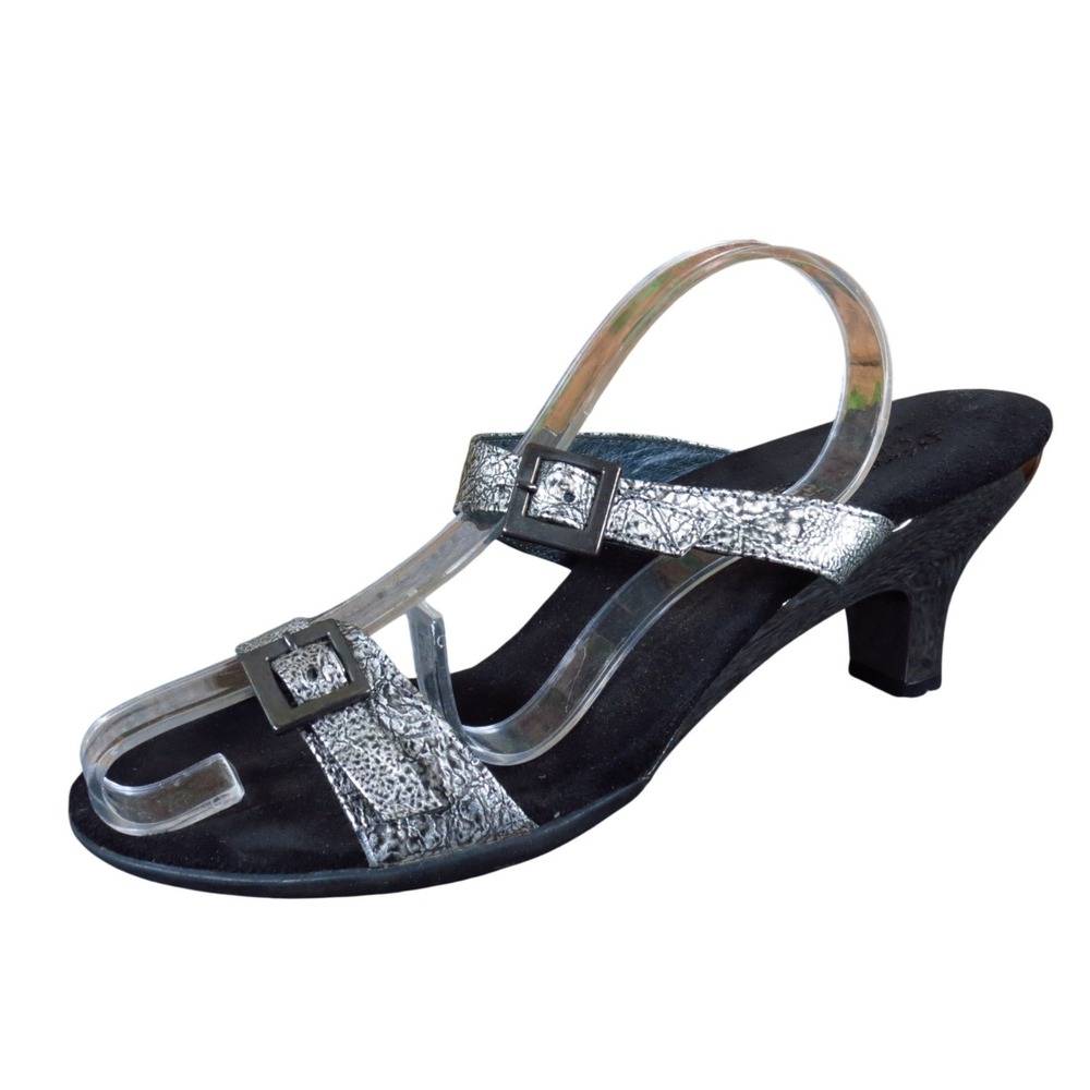 Helle Comfort Shoes Womens Slide Sandal Size 37 Dressy Silver Black Heel